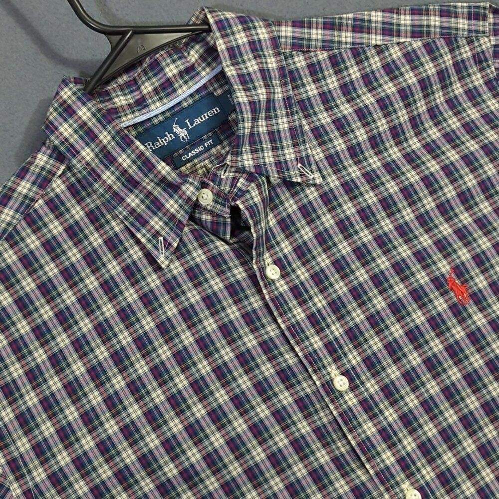 Ralph Lauren Shirt Men's L Multicolor Plaid Classic Fit Short Sleeve Button Down